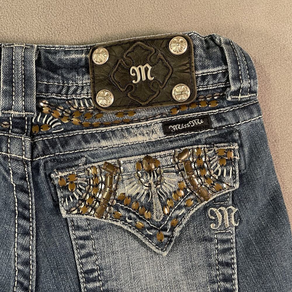 Miss Me Capri Crop Blue Jeans 27 x 16.5 Flap Pocket Bling JE5427C2 - Picture 13 of 13